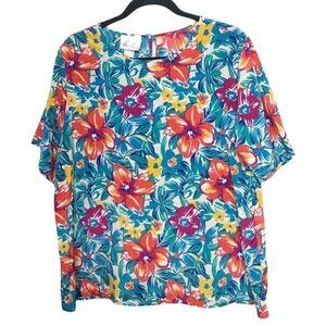 Kathie Lee Colorful Floral Short Sleeve Blouse Size 18